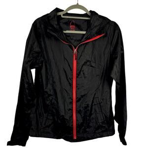 Sierra Designs Windbreaker Jacket Black Red Hood Lightweight Womens Size Medium